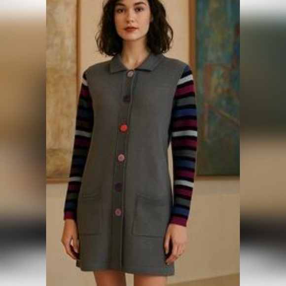 Bob Mackie Sweaters - Bob Mackie Black Button Front Cardigan with Multicolor Trim